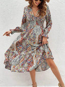 Vestido largo de mujer versatil estampado manga larga