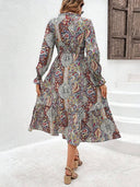 Vestido largo de mujer versatil estampado manga larga