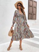 Vestido largo de mujer versatil estampado manga larga