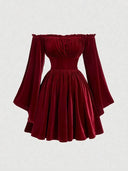 Vestido corto gamuzado con fruncido