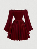 Vestido corto gamuzado con fruncido