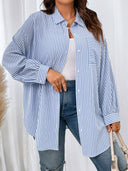 Camisa manga larga a rayas con bolsullo curvy