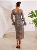 Vestido largo estampado animal print con lentejuelas