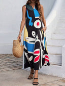 Vestido largo estampado holgado sin mangas bolsillos