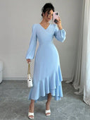 Vestido elegante manga larga unicolor