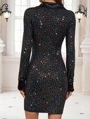 Vestido corto ajustado manga larga con cuello de solapa