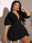 Vestido corto manga corta bombacha cuello V