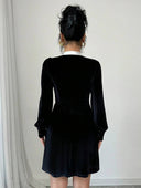 Vestido corto elegante gamuzado con lazo