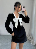 Vestido corto elegante gamuzado con lazo