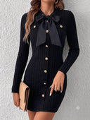 Vestido corto ajustado manga larga con lazo