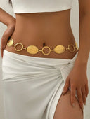 Cinturon de metal circular con patron floral