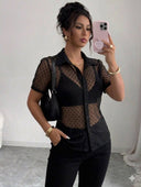 Blusa manga corta trasparente con lunares