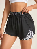 Shorts running deportivo doble con estampado animal print