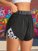 Shorts running deportivo doble con estampado animal print