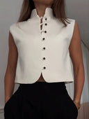 Blusa sin manga elegante con doble botonadura unicolor