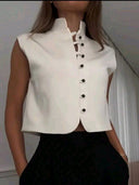 Blusa sin manga elegante con doble botonadura unicolor