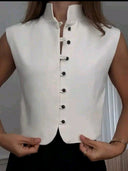 Blusa sin manga elegante con doble botonadura unicolor