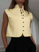 Blusa sin manga elegante con doble botonadura unicolor