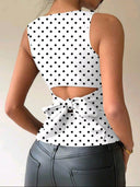 Blusa de lunares casual sin manga con lazo y espalda descubierta