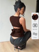 Blusa casual sin manga con lazo y espalda descubierta