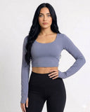 Tops deportivo manga larga con espalda descubierta unicolor