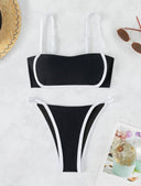 Conjunto de bikini halter con cinta de contraste