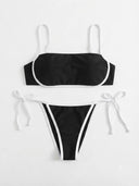 Conjunto de bikini halter con cinta de contraste
