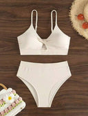 Conjunto de bikini unicolor con cuello halter cruzado