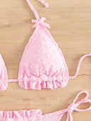 Traje de baño de 2 piezas fruncido unicolor con textura