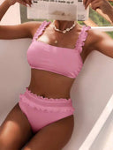 Conjunto de bikini unicolor talle alto con fruncido