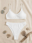 Conjunto de bikini unicolor tela acanalada