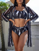 Conjunto de bikini talle alto estampado y sobretodo
