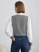 Blusa manga larga a cuadros con lazo frontal