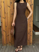Vestido largo sin manga con lazo trasero y bolsillos