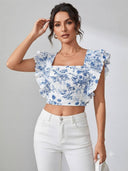 Tops sin espalda estampado y con encaje