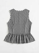 Blusa sin manga estampado de cuadros con escote