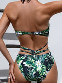 Traje de baño de una pieza cuello halter estampado