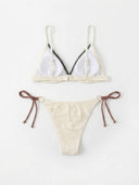 Conjunto de bikini unicolor con cinta de contraste