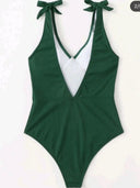 Traje de baño de una pieza cuello halter con nudo en los hombros unicolor