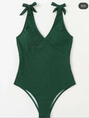 Traje de baño de una pieza cuello halter con nudo en los hombros unicolor