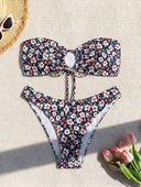 Traje de baño bikini estampado floreado sin tirantes