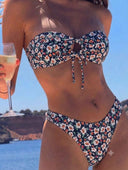 Traje de baño bikini estampado floreado sin tirantes