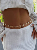 Cinturon de metal conn perlas y diseño floral