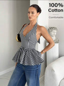 Blusa casual con cuello halter de volado y espalda descubierta