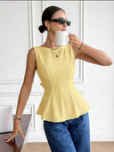 Blusa sin manga elegante y sin espalda, con lazo trasero
