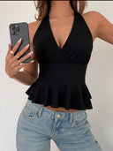Blusa de tirantes con cuello en V y volado