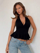 Blusa de tirantes con cuello en V y volado