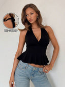 Blusa de tirantes con cuello en V y volado