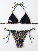 Traje de baño 2 piezas bikini estampado floreado y lazos