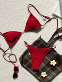 Conjunto 2 piezas bikini unicolor con detalle de perla (No trae copa)